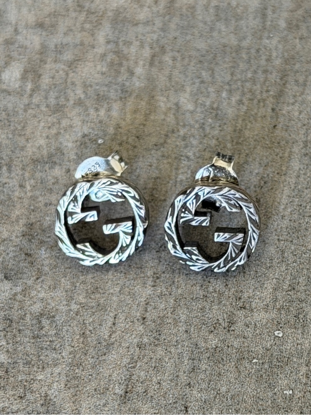 Gucci Aged Sterling Silver Interlocking G Stud Earrings